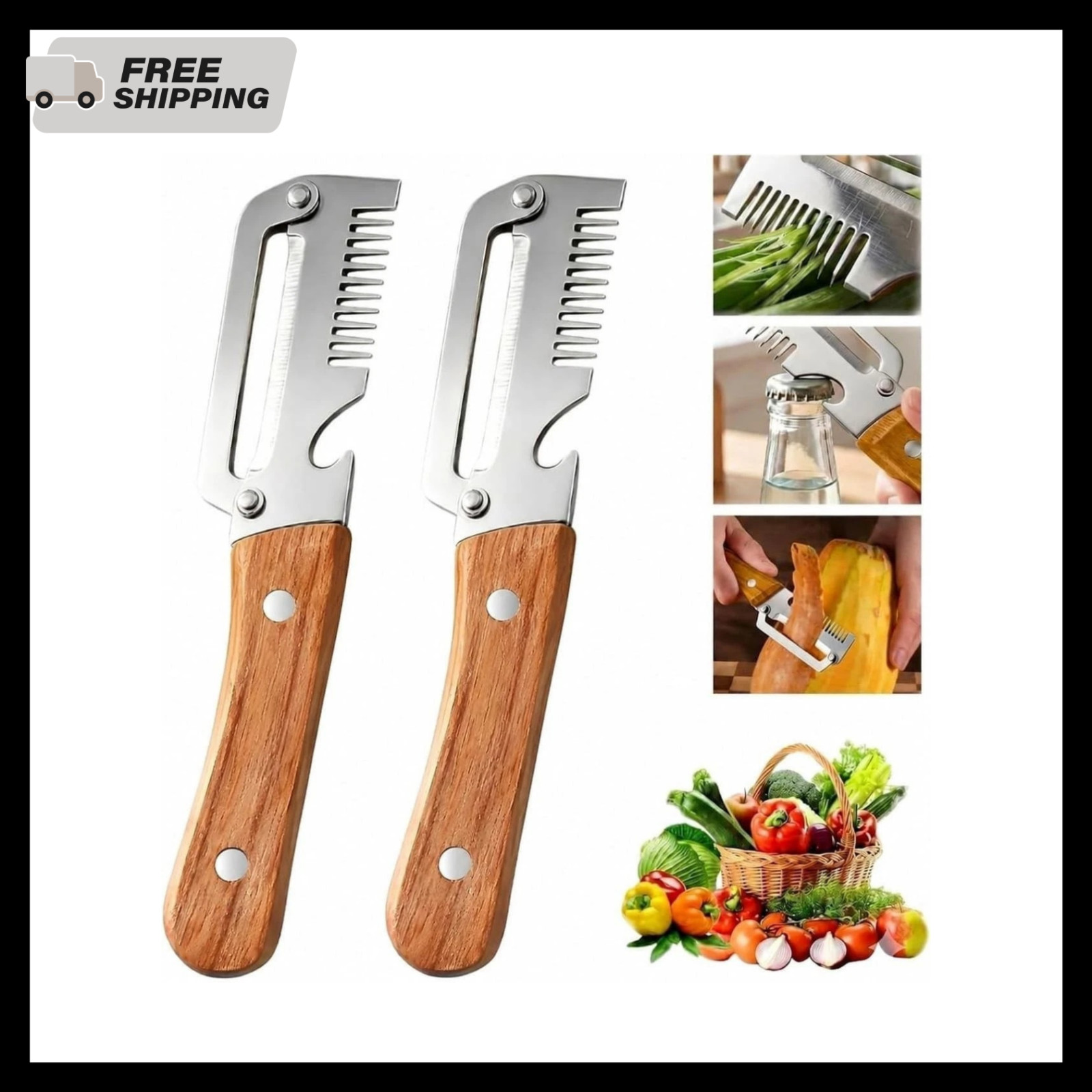 2Pcs Vegetable Peeler 3 in 1 Multi-Functional for Kitchen Stainless Steel Peeler