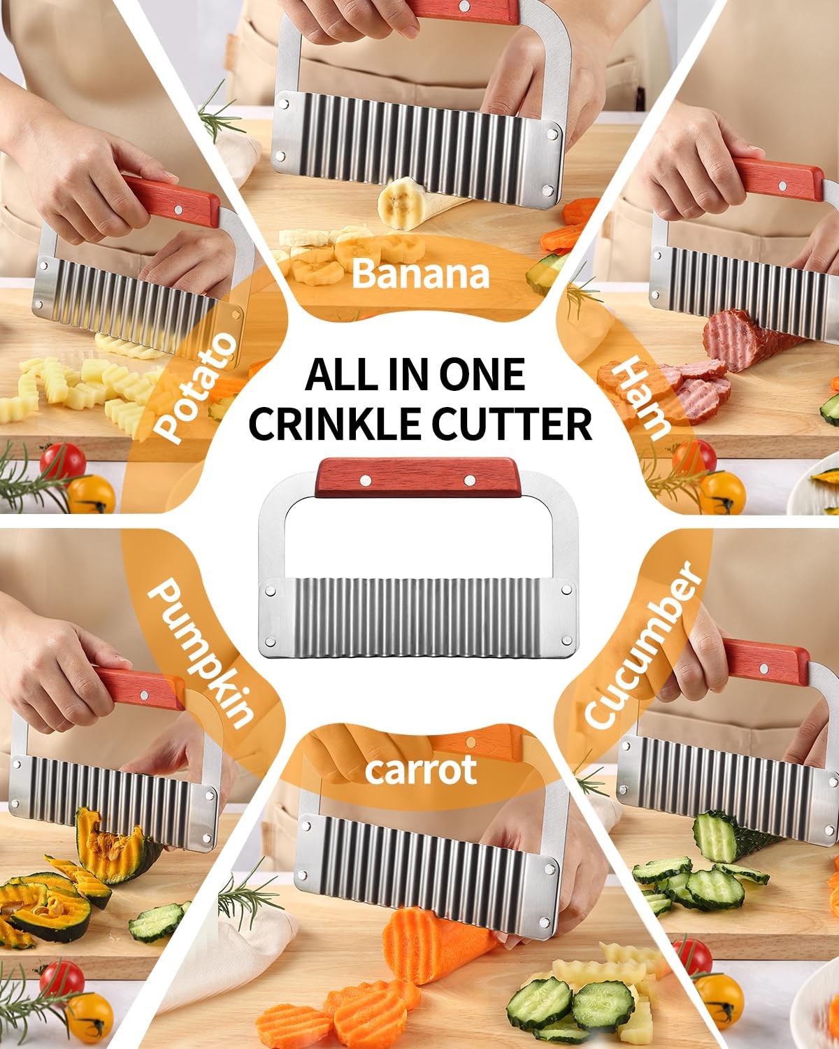 Crinkle Cutter Stainless Steel Potato Slicer Heavy Duty Wavy Crinkle Cutting