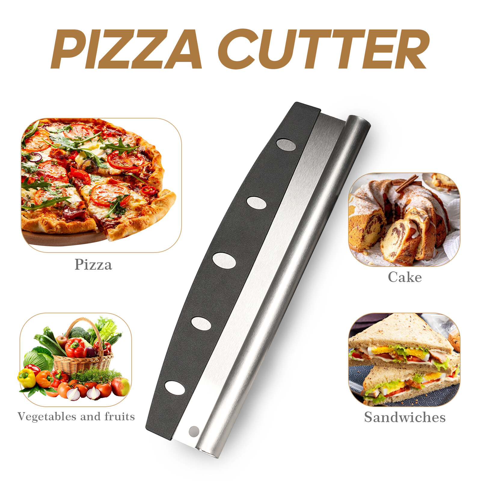14″Professional Stainless Steel Food Pizza Cutter Rocker Ultra Sharp Pizza Knife