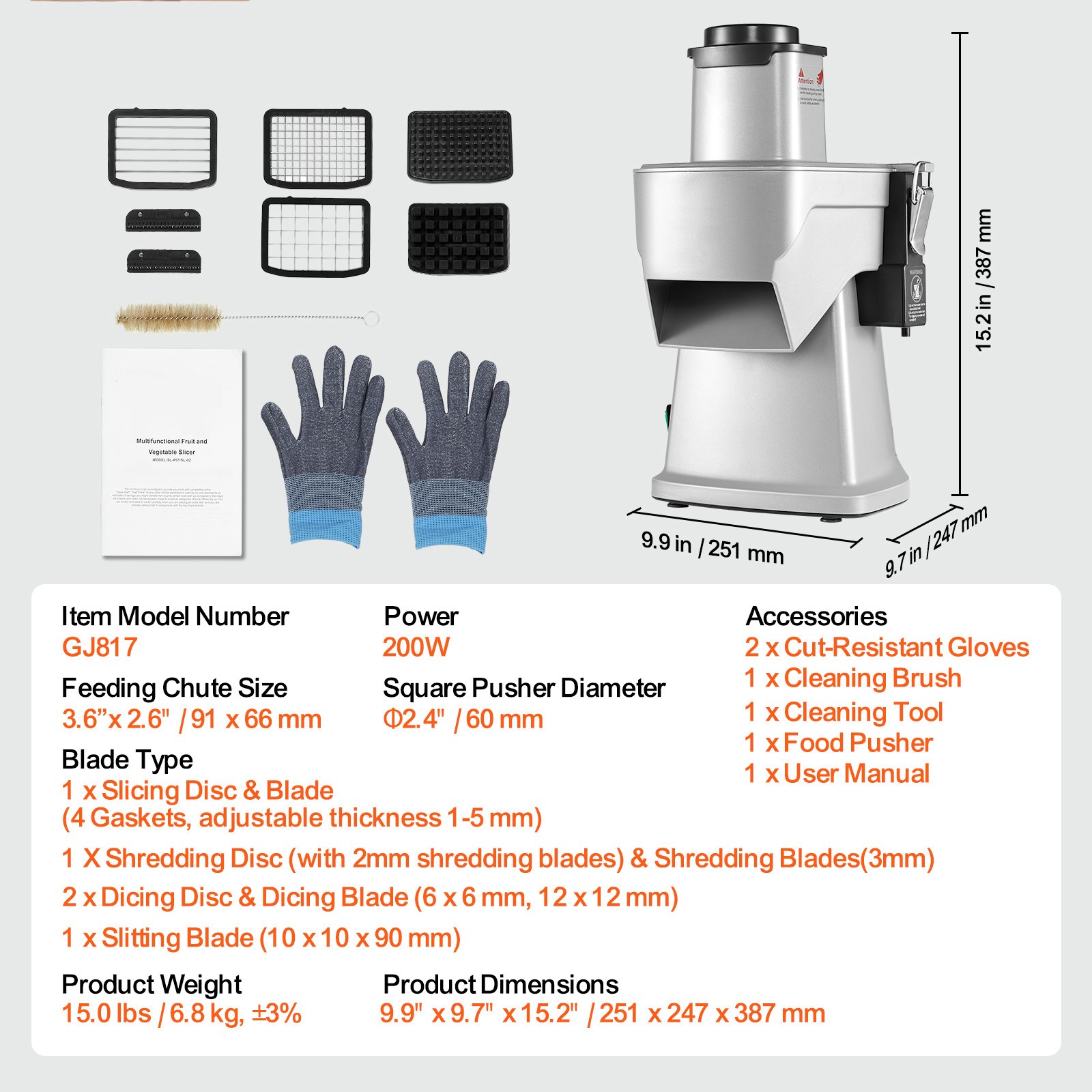 VEVOR Electric Vegetable Slicer 4 in 1 Food Cutter 200W Vegetable Chopper Dicer