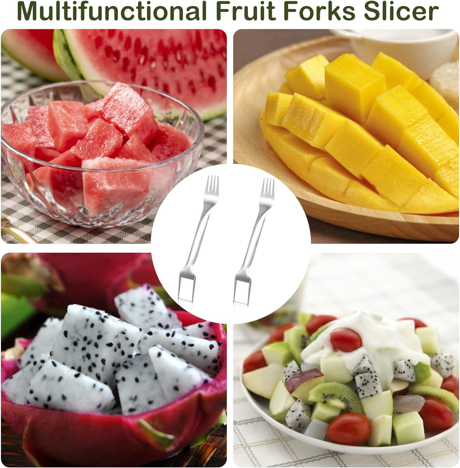 Watermelon Slicer Cutter,2-in-1 Fork Stainless Steel Fruit Cutting Artifact Lot
