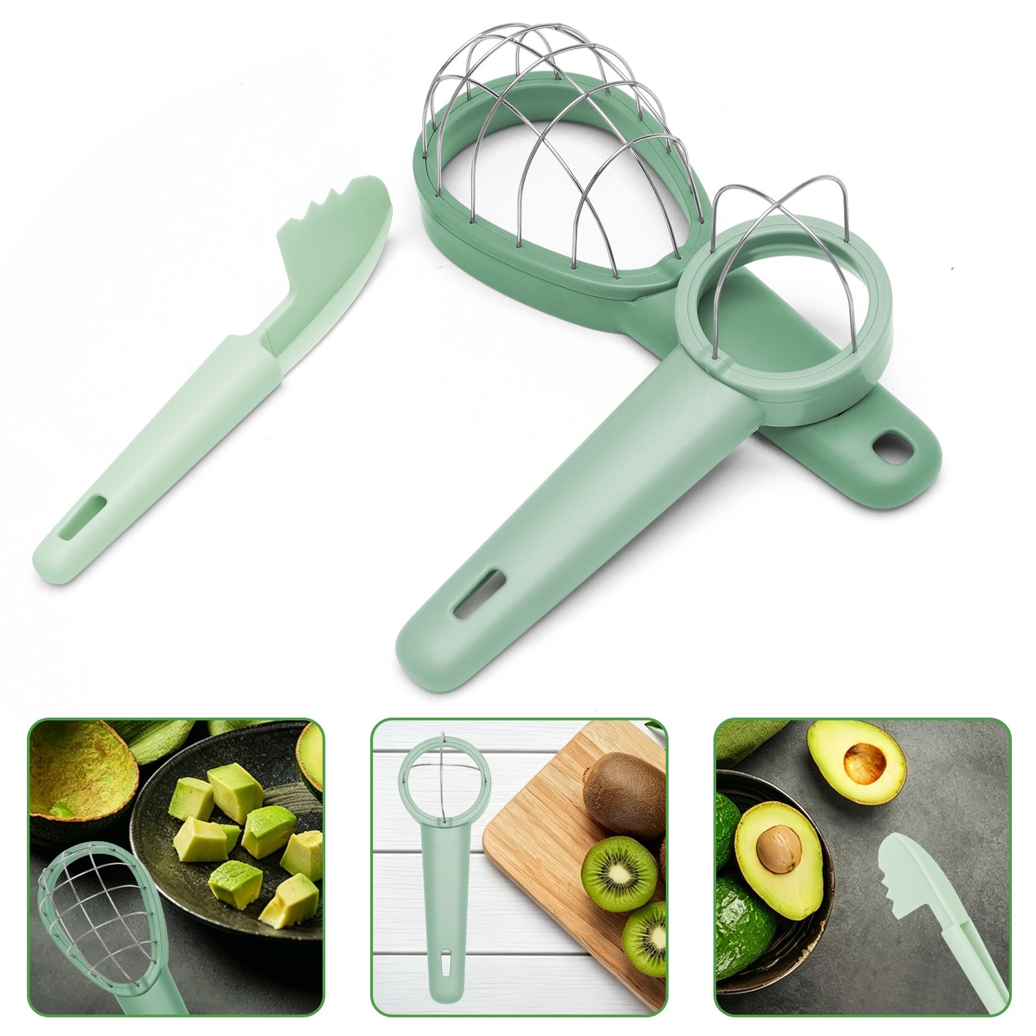 Multifunctional Avocado Kiwi Cutter – 3-in-1 Slicer Corer & Peeler Kitchen Tool