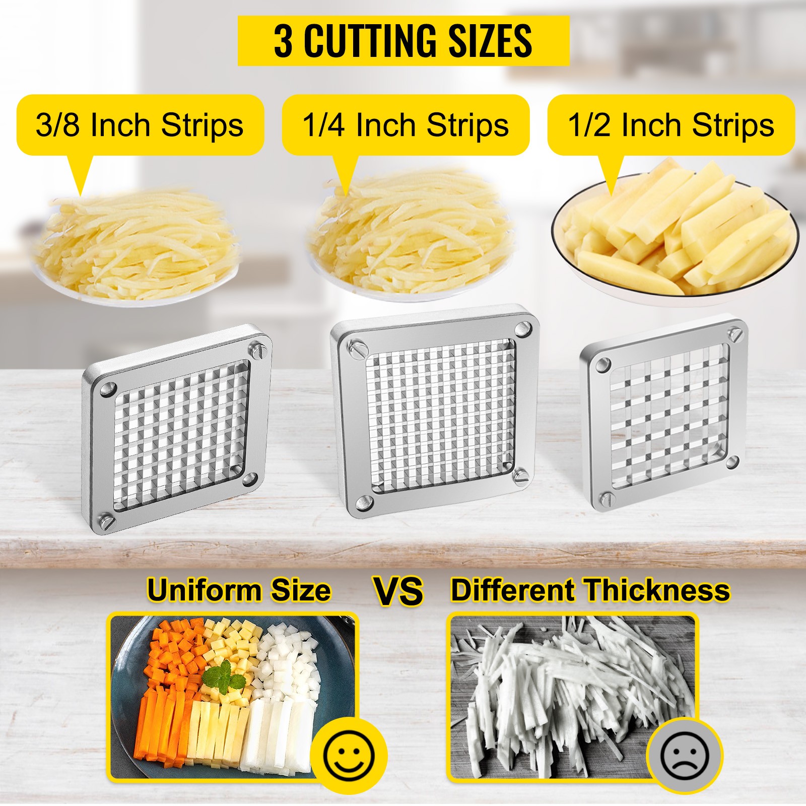 VEVOR French Fry Cutter Chopper Replacement Blade 1/4 3/8 1/2-inch 3 Pieces