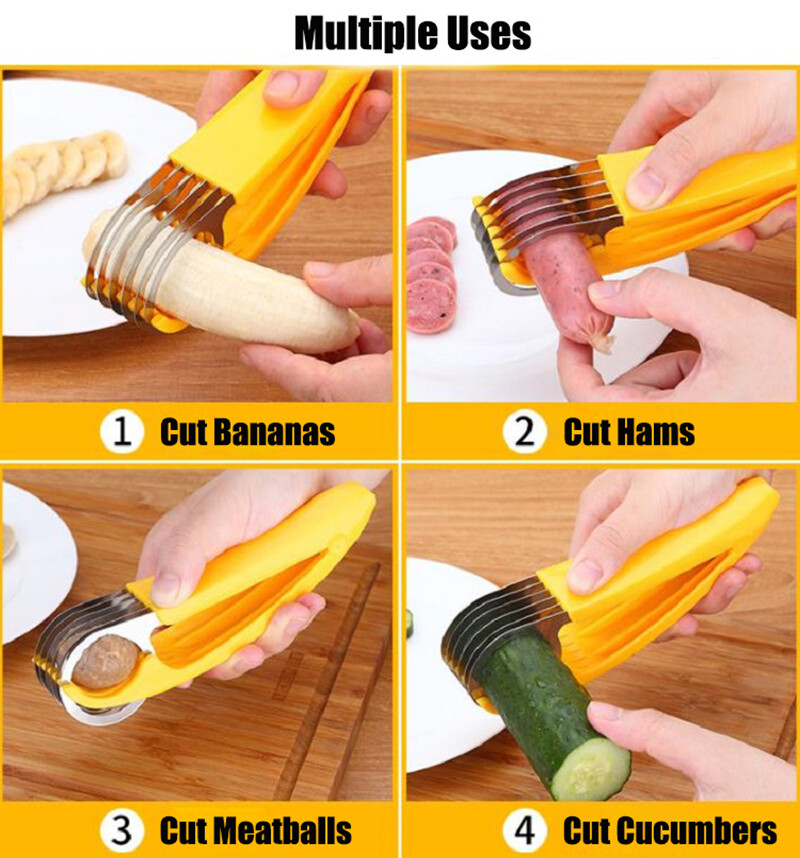 1/2Pcs Banana Slicer Fruit Knife Veggie Cucumber Cutter Kitchen Gadget Bar Tools