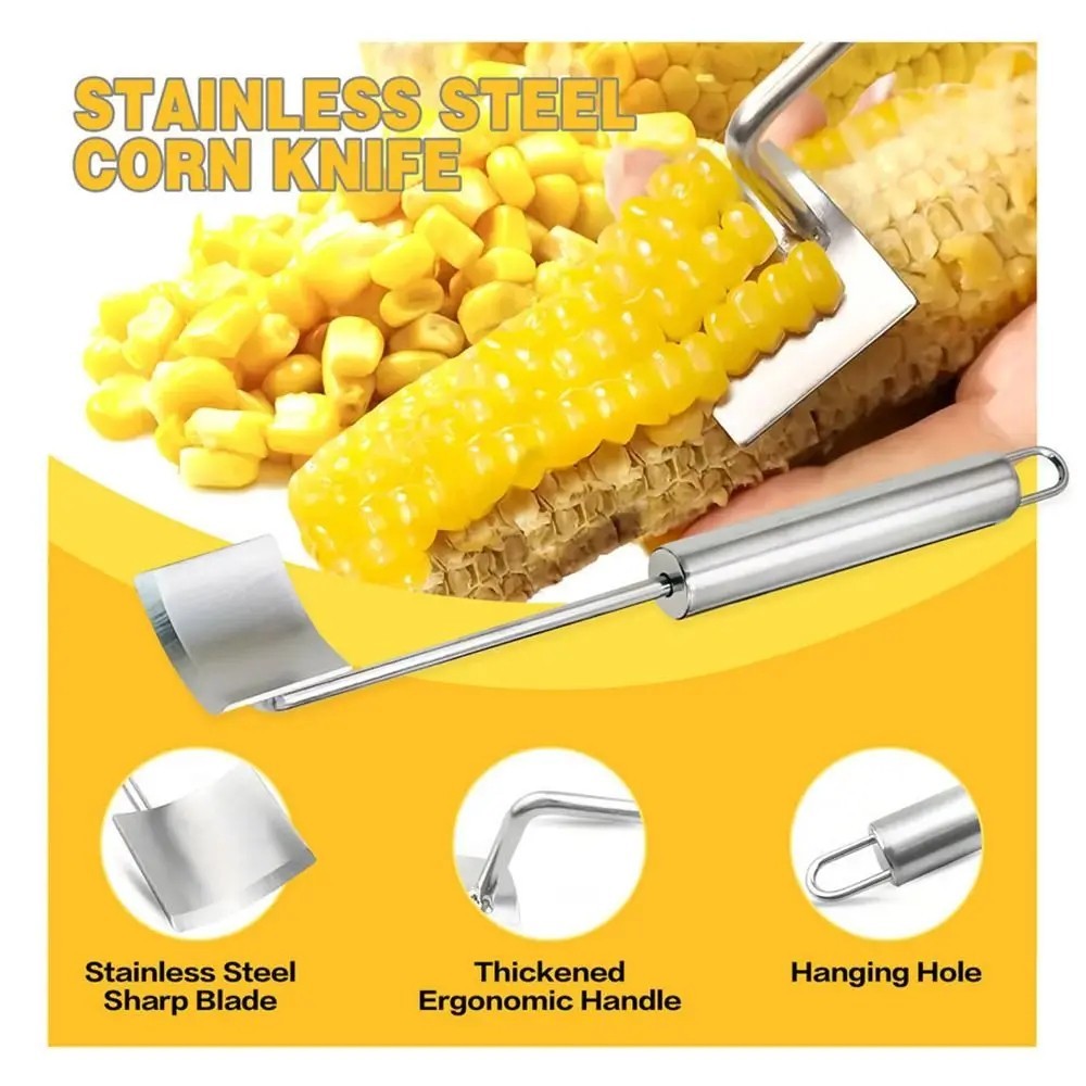 1PC Corn Peeler Stainless Steel Corn Cob Stripping Tool w/ Hook Long Handle Corn