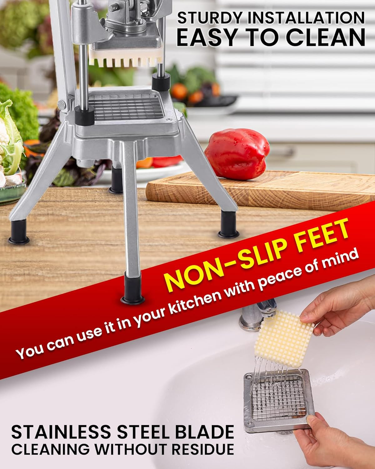 French Fry Cutter Commercial Potato Chopper Stainless Steel Vegetable Dicer Frui