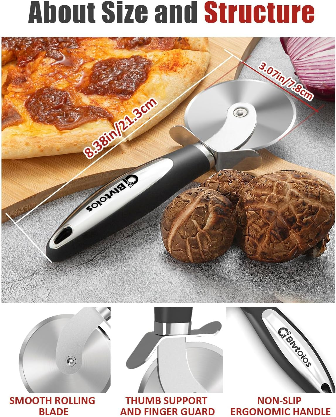 Stainless Steel Pizza Cutter Wheel with Ergonomic Non-Slip Handle and Guard