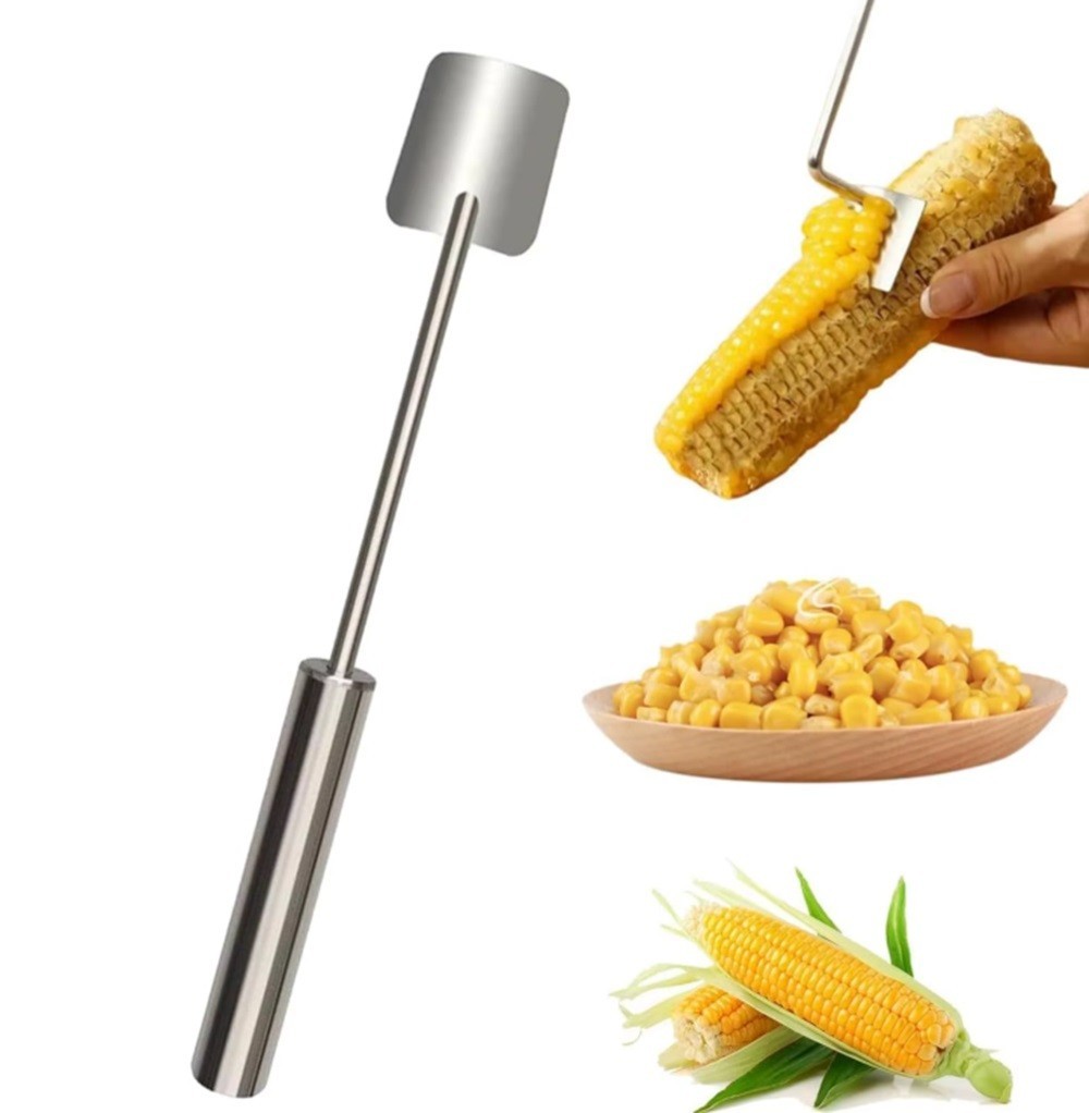 1-Pack Long-Handle Stainless Steel Corn Stripper – Easy-Clean Corn Peeler Tool