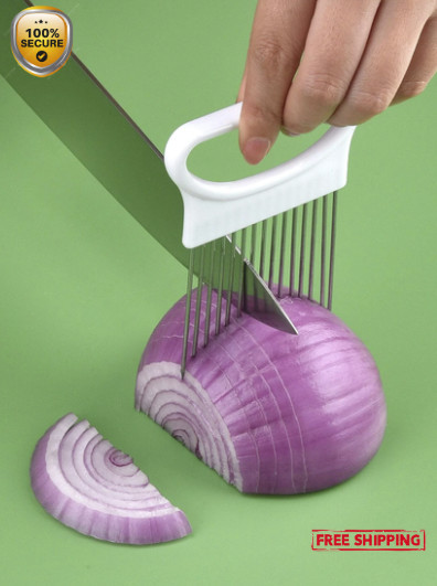 1pc Stainless Steel Onion Holder Slicer – Safe & Easy Kitchen Tool – NEW