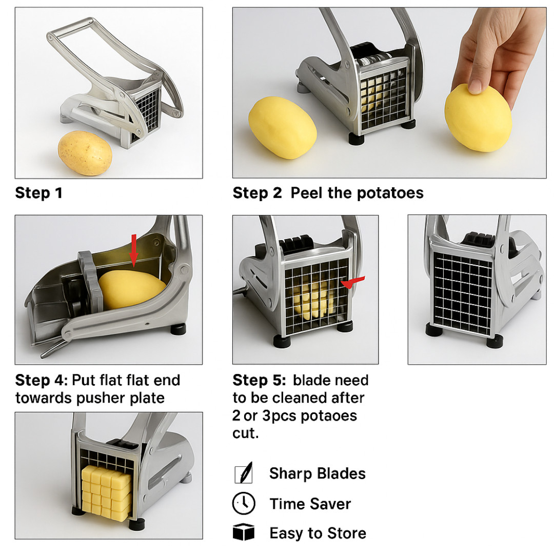 French Fry Stainless Steel Cutter with Suction Feet for Potatoes Heavy Duty
