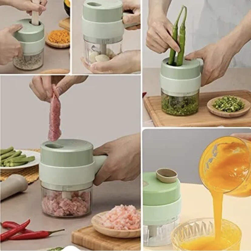 4 in 1 Handheld Electric Vegetable Cutter Set USB Charger Ginger Grinder Machine