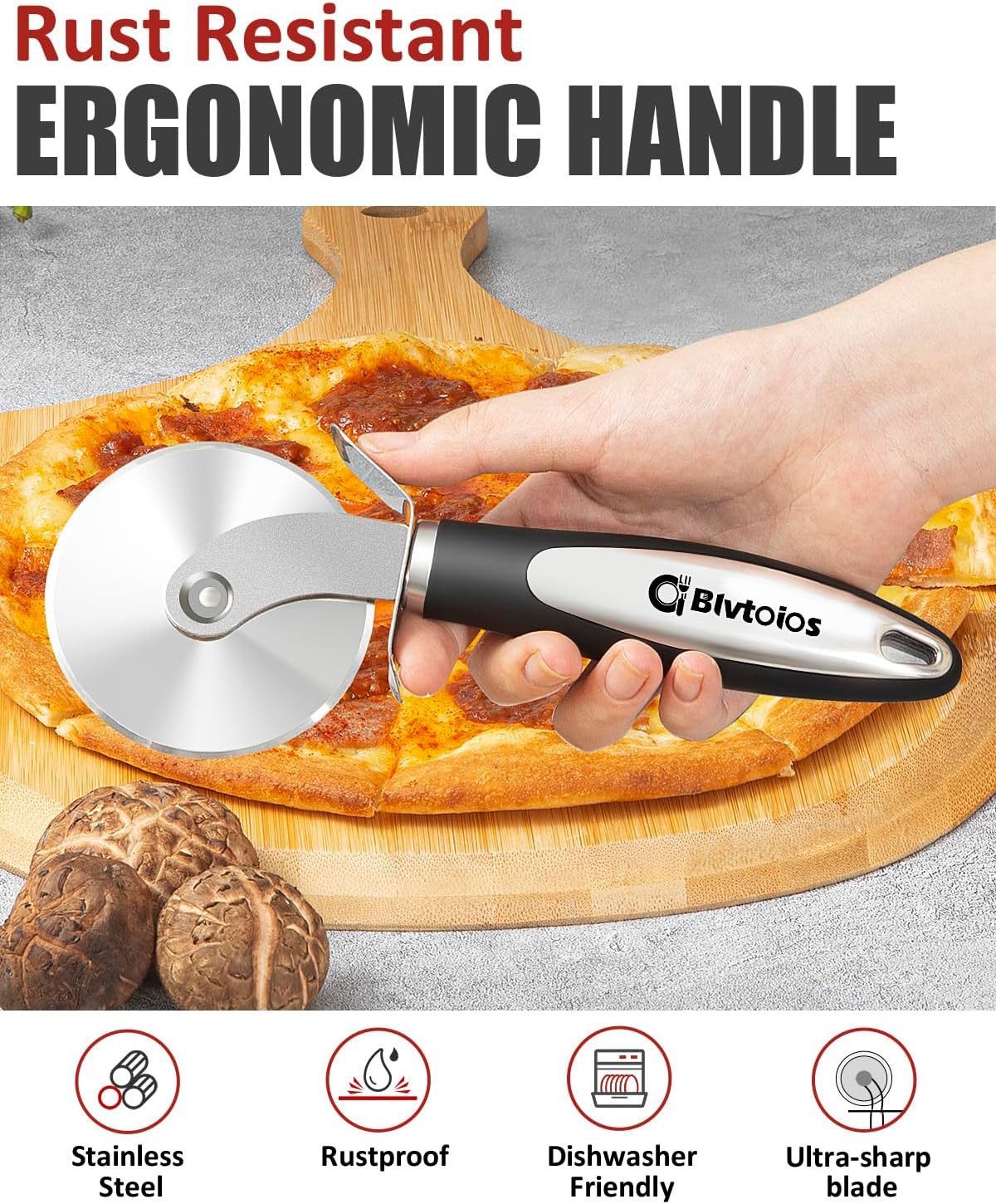 Stainless Steel Pizza Cutter Wheel with Ergonomic Non-Slip Handle and Guard