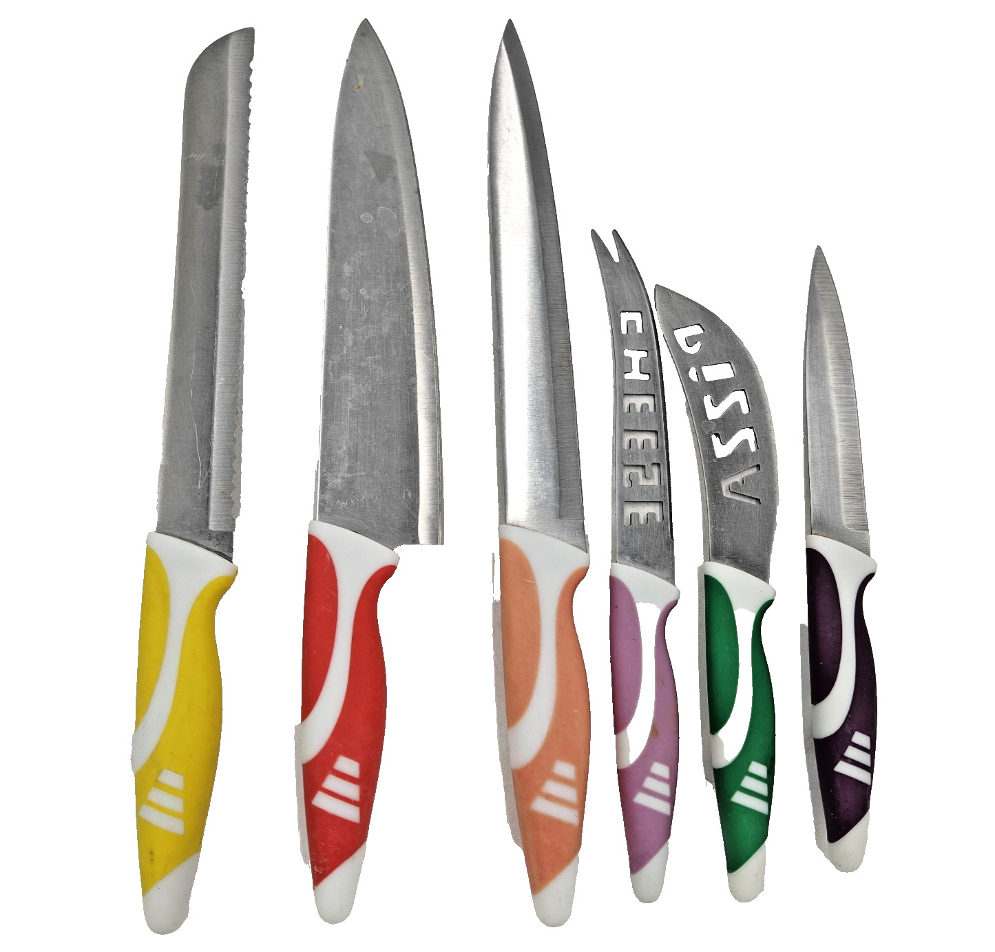 Stainless Steel Kitchen Knife Set – Hard Rubber Bright Color Handles – LOT OF 6