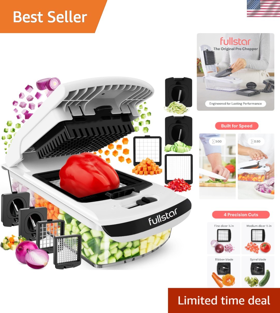 Vegetable Chopper Spiralizer Food Slicer Dicer 4 in 1 Kitchen Gadget