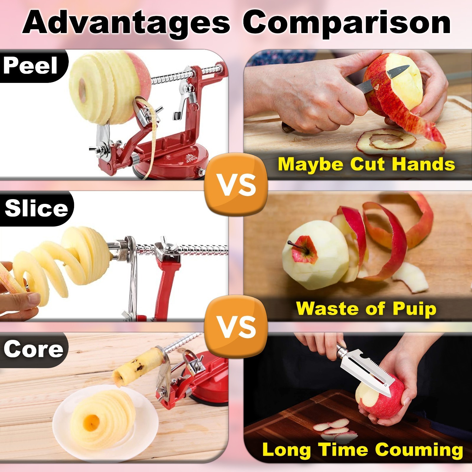 3 in 1 Heavy Duty Fruit Peeler Apple Peeler Corer Slicer Potato w/ Suction Base
