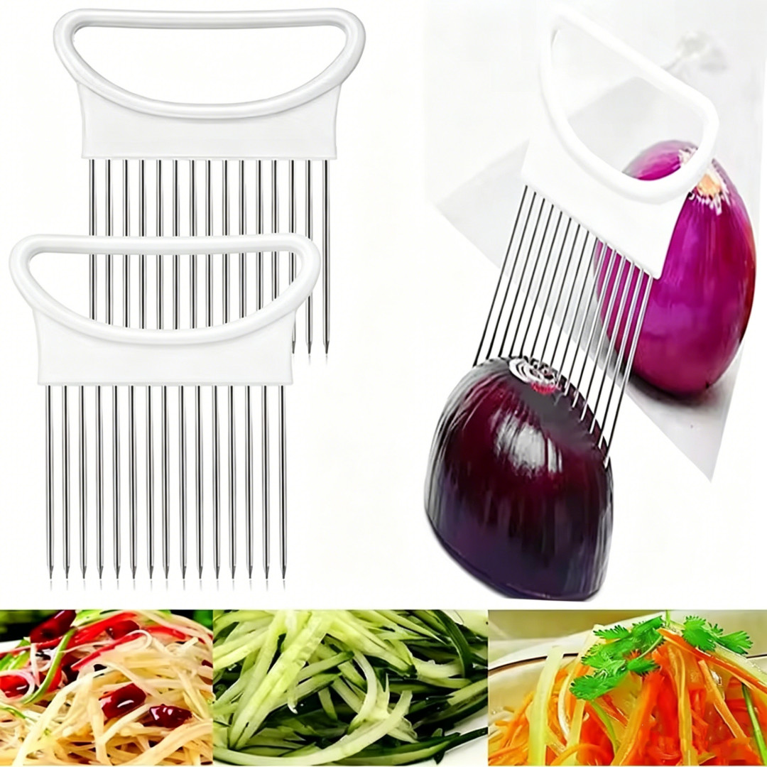 2X Stainless Steel Onion Holder – Veg & Meat Cutter with Prongs, Kitchen Gadget