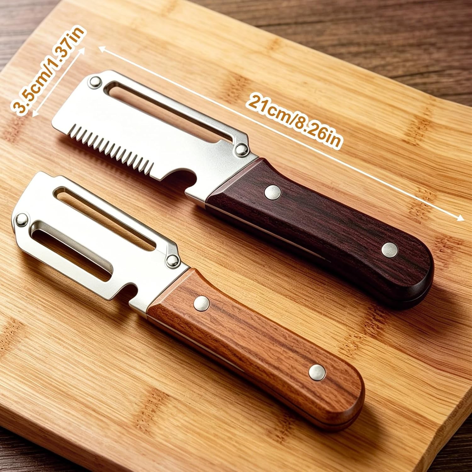 2 PCS 3-in-1 Multifunctional Vegetable Peeler with Wooden Handle,Julienne Slicer
