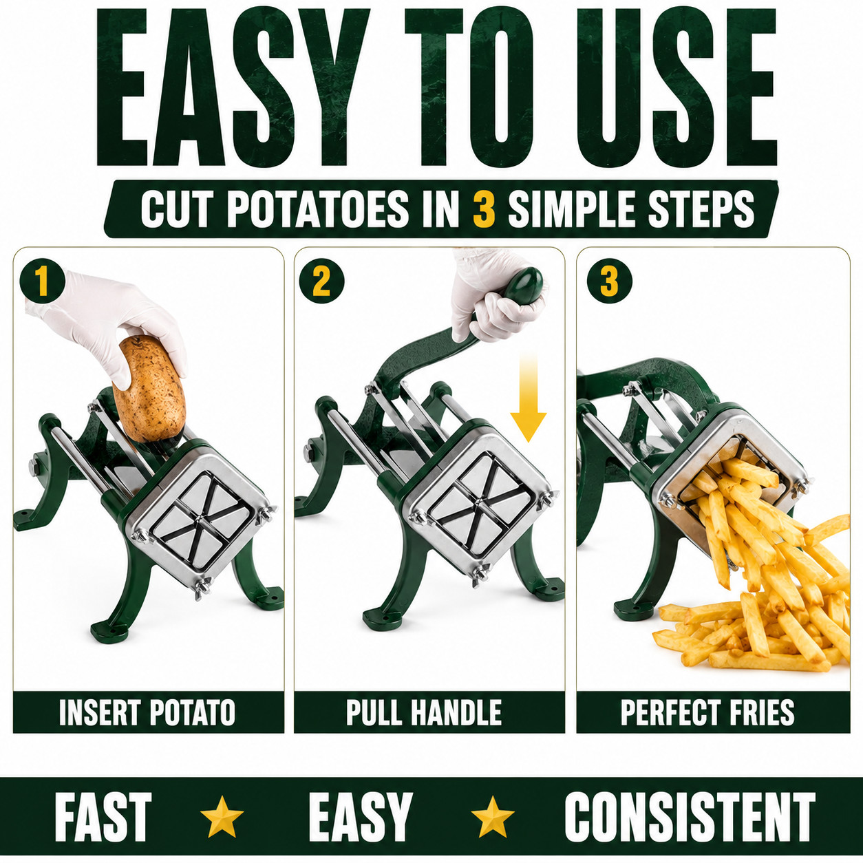 Commercial 6-Wedge Potato Cutter Cast Iron French Fry Slicer Wall Mount