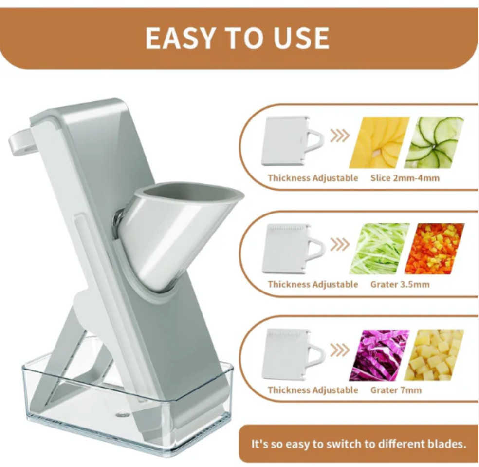 4-in-1 Adjustable Mandoline Slicer – Stainless Steel Vegetable Cutter & Safe Foo