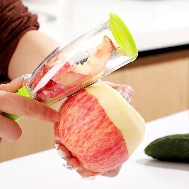 2-In-1 Vegetable Peeler Stainless Steel Fruit with Peel Storage Bin Easy Clean
