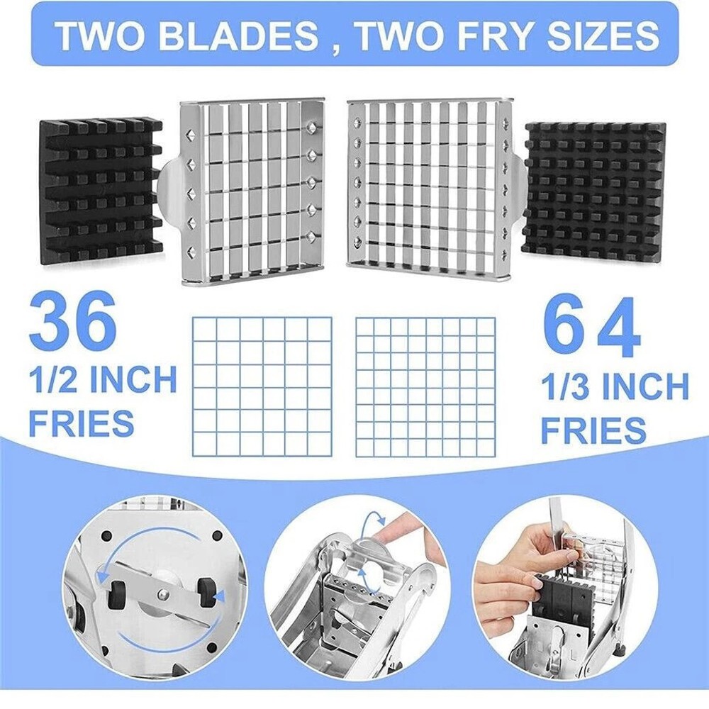 Stainless Steel Potato French Vegetable Chopper Food Slicer 2 Blades Fry Cutter