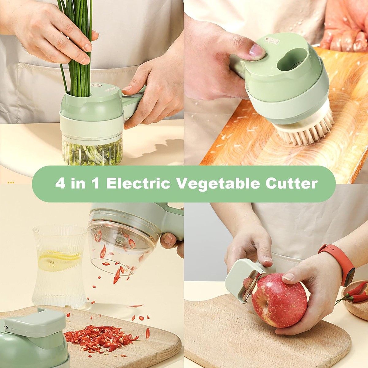 4 in 1 Handheld Electric Vegetable Cutter set UsBCharger Ginger Grinder Machine