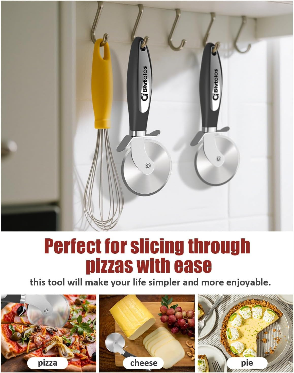 Stainless Steel Pizza Cutter Wheel with Ergonomic Non-Slip Handle and Guard