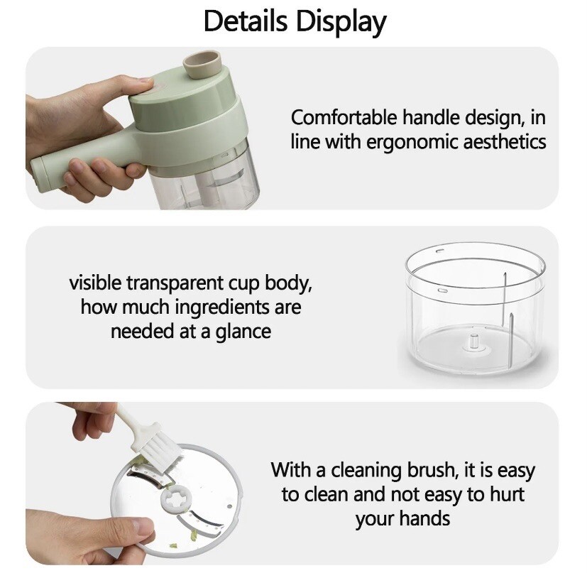 4 in 1 Handheld Electric Vegetable Cutter Set USB Charger Ginger Grinder Machine