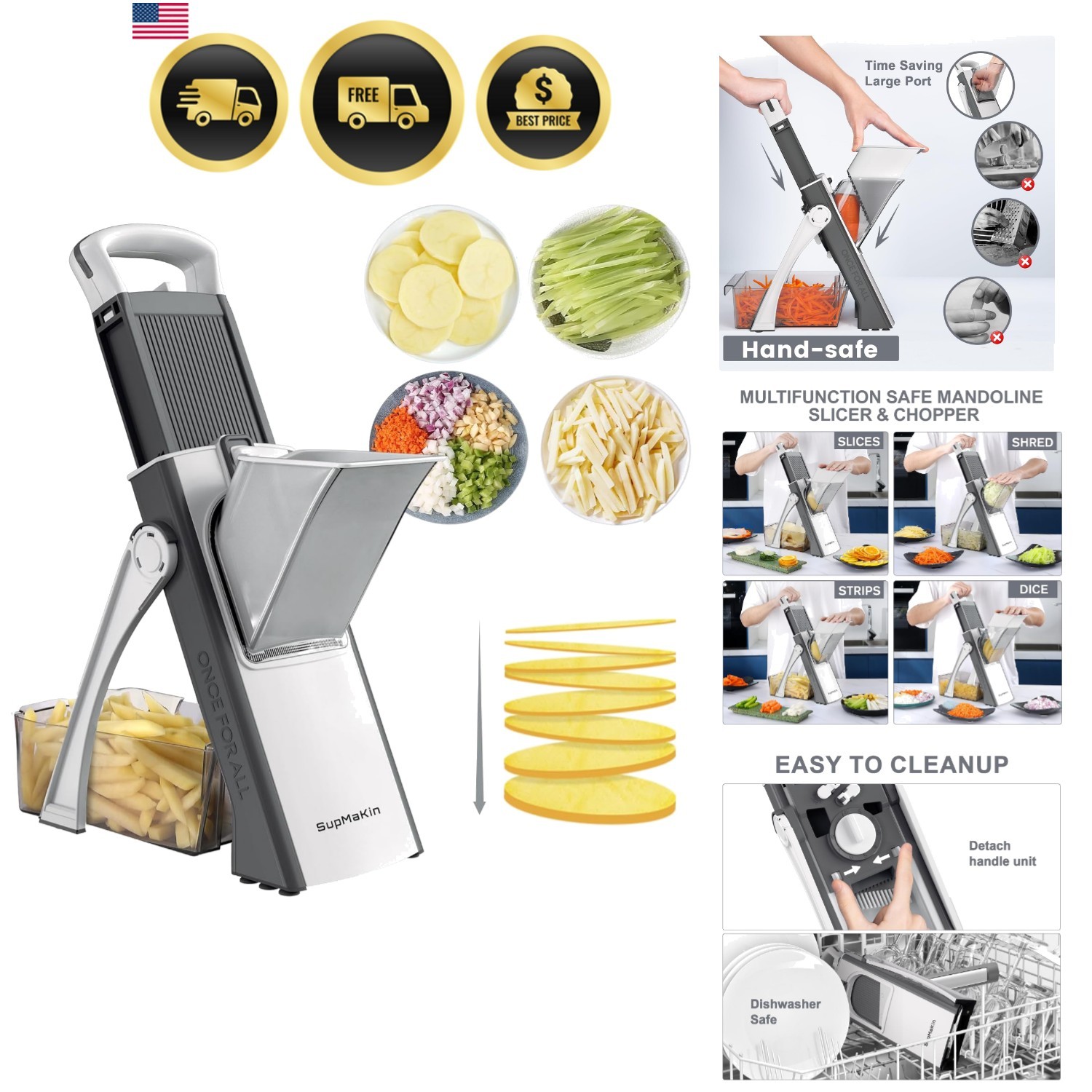 Upgrade Safe Mandoline Slicer: Multi Vegetable Chopper for Effortless Meal Prep