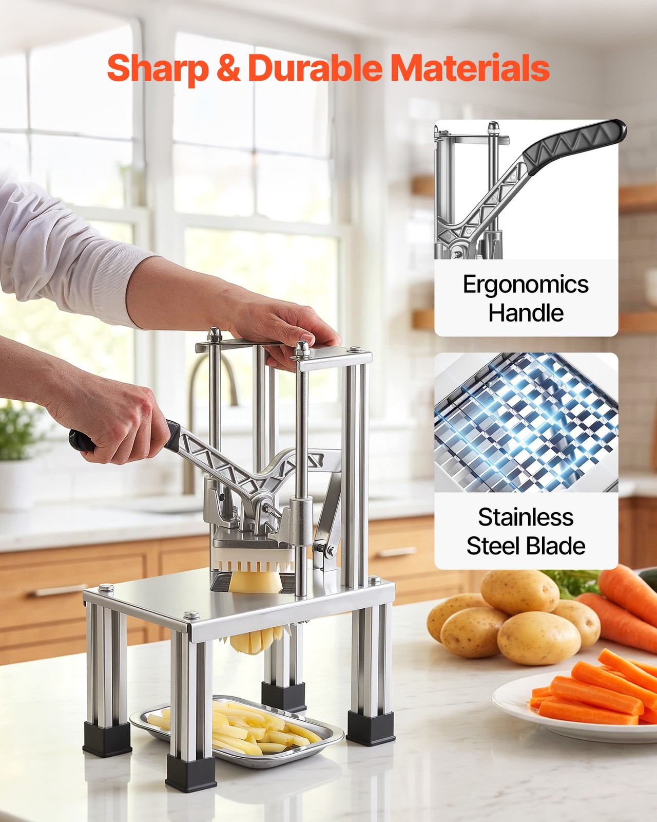 VEVOR French Fry Cutter Commercial Vegetable Chopper with 4 Replacement Blades