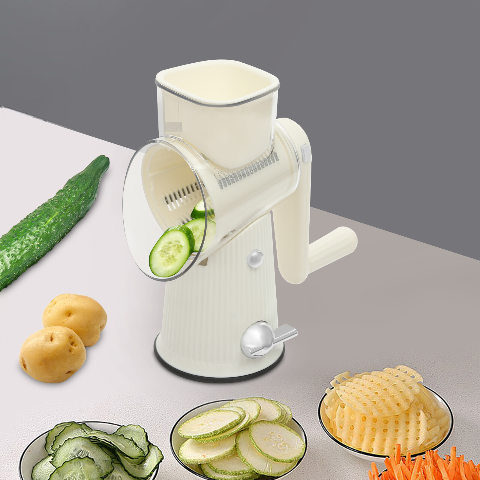 White Vegetable Fruit Chopper Cutter Kitchen Manual Rotary Grater Chopper 1.2kg