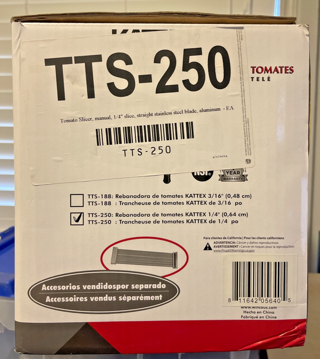 Winco TTS250 1/4 in Kattex Tomato Slicer