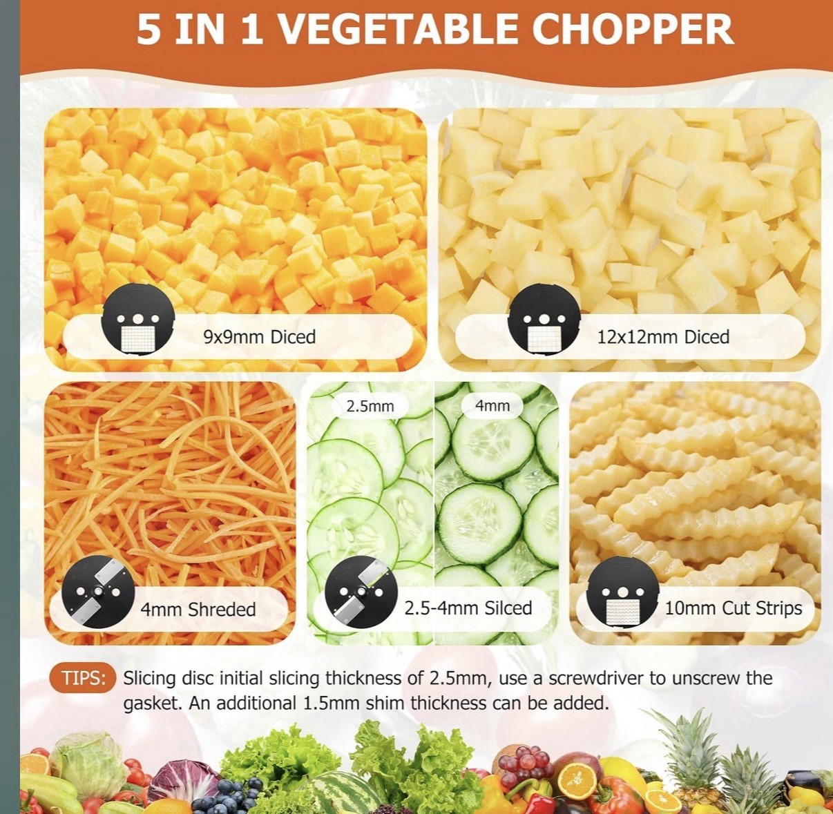 5-In-1 Electric Vegetable Chopper, Commercial Vegetable Slicer Food Processor…