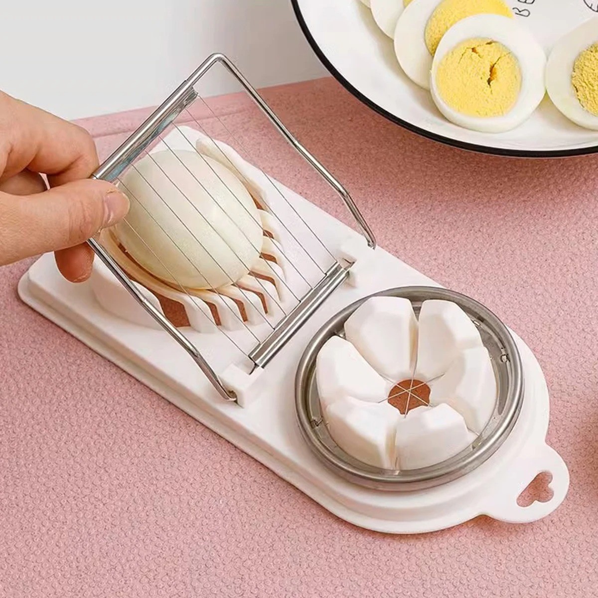2-in-1 Stainless Steel Wire Egg Cutter Slicer with PP Base – Kitchen Accessory*