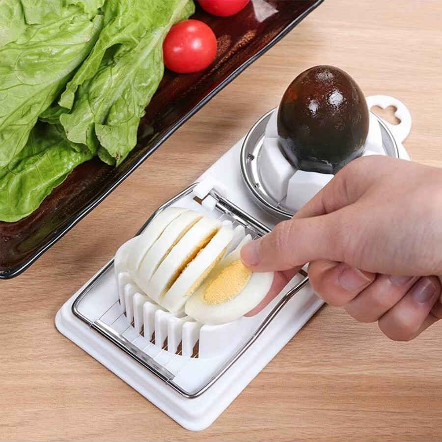 Multifunctional PP Base Egg Cutter 2-In-1 Stainless Steel Wire Pull Egg Cutter f