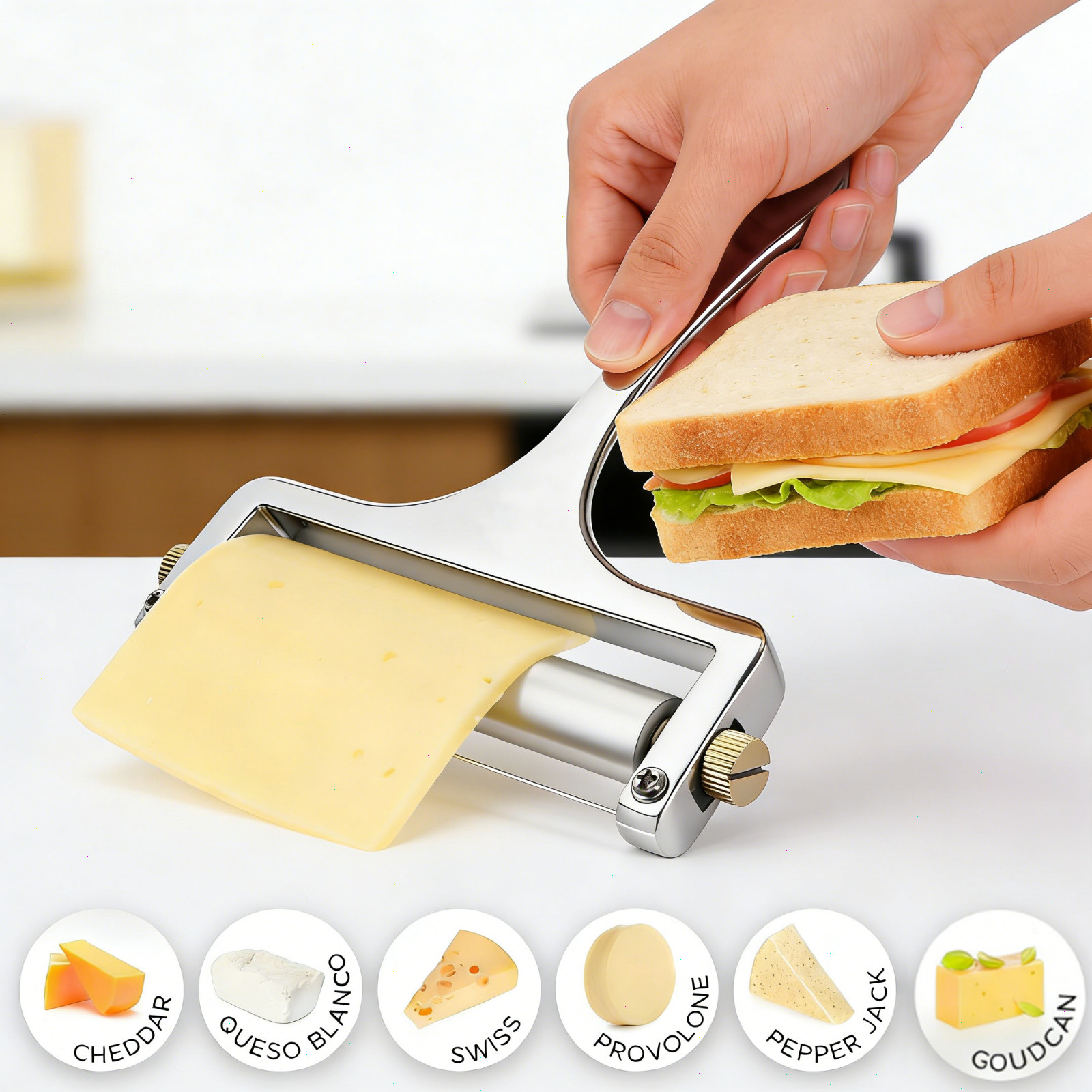 Stainless Steel Cheese Slicer Adjustable Thickness Wire Cheese Cutter Perfectly