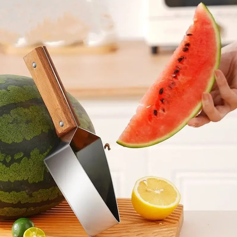 1 pc Stainless Steel Watermelon Slicer Cutter with Wooden Handle