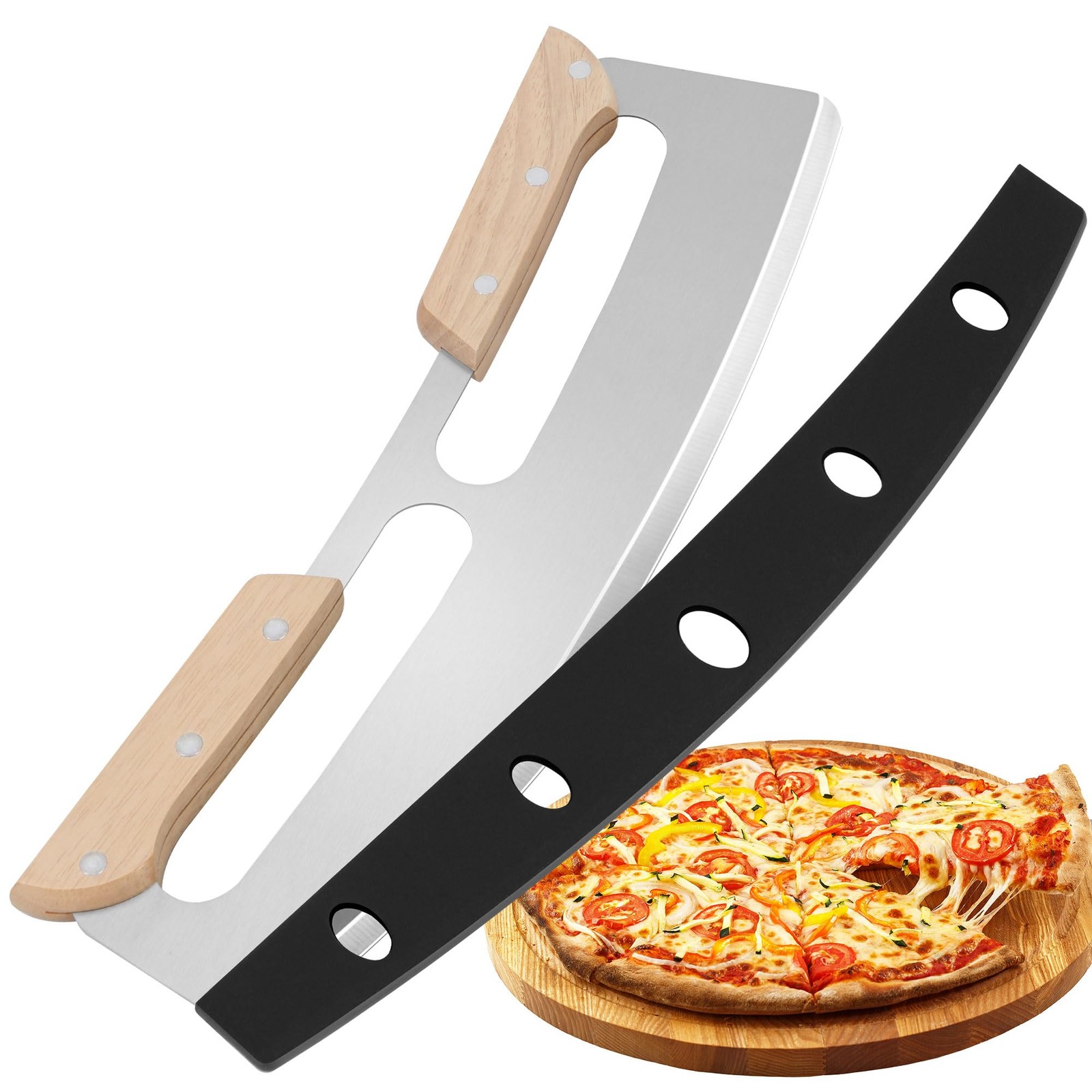 Gicyiit Pizza Cutter Rocker Blade with Wooden Handle, Premium 14inch Pizza