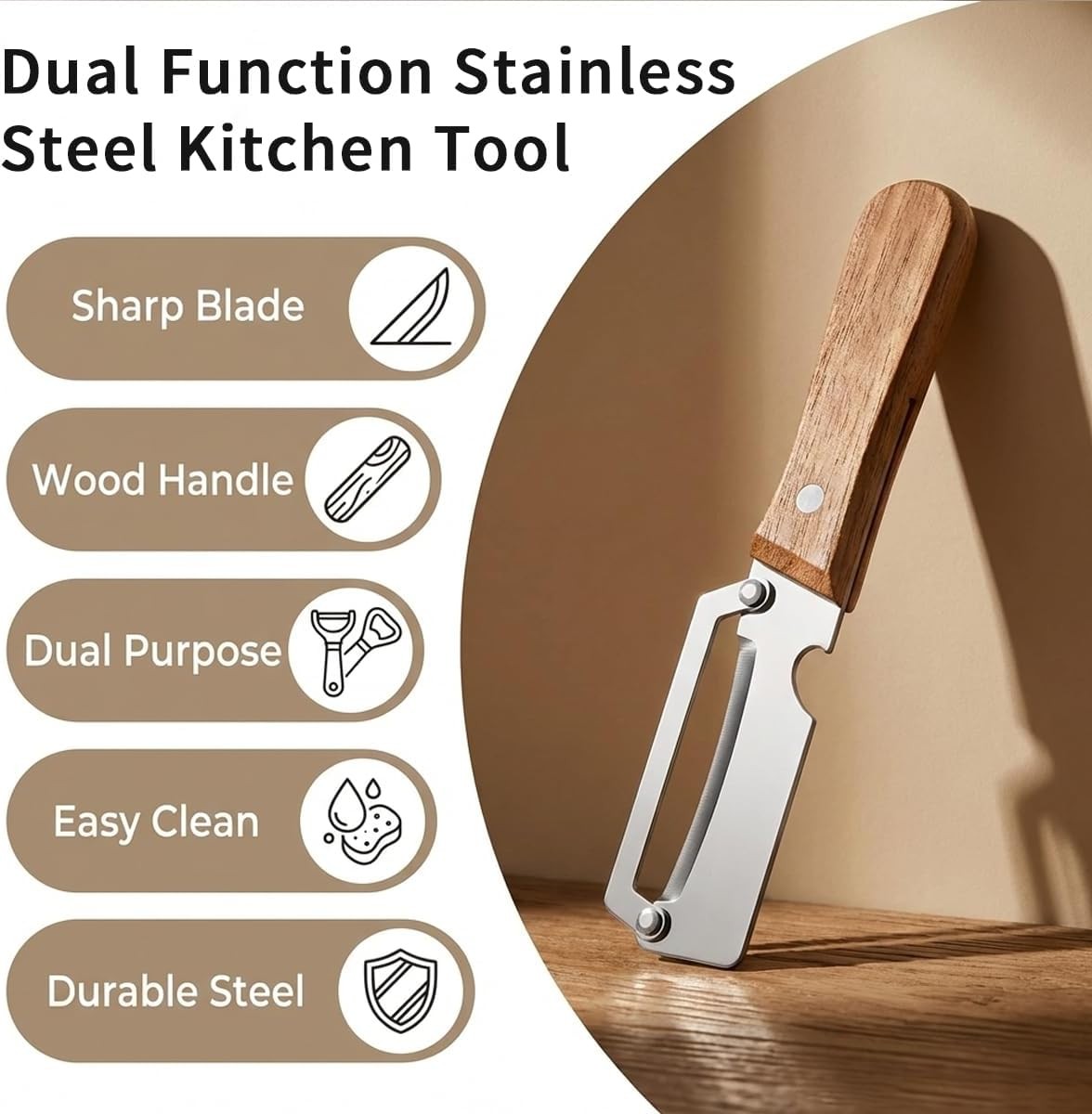 2 Pack 2 in 1 Multi Functional Vegetable Peeler with Bottle Opener and Wooden Ha