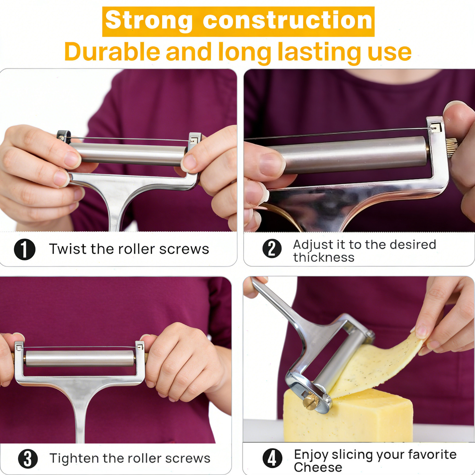 Stainless Steel Cheese Slicer Adjustable Thickness Wire Cheese Cutter Perfectly
