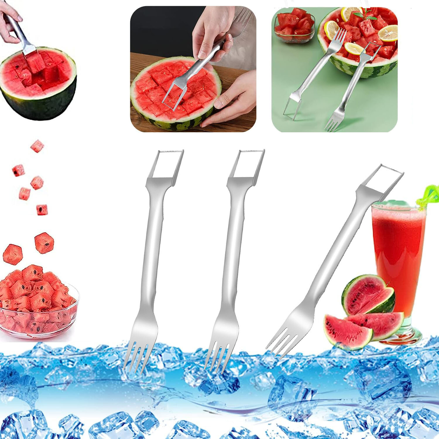 Watermelon Slicer Cutter,2-in-1 Fork Stainless Steel Fruit Cutting Artifact Lot