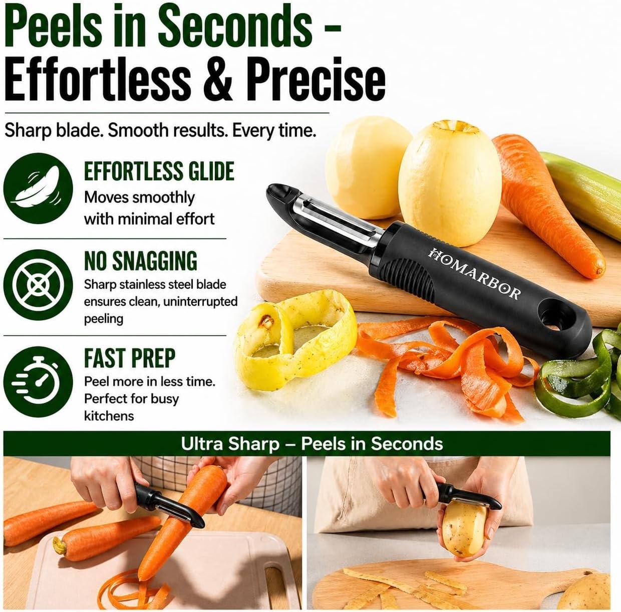 Black Premium Vegetable & Fruit Peeler – Stainless Steel Swivel Potato Peeler