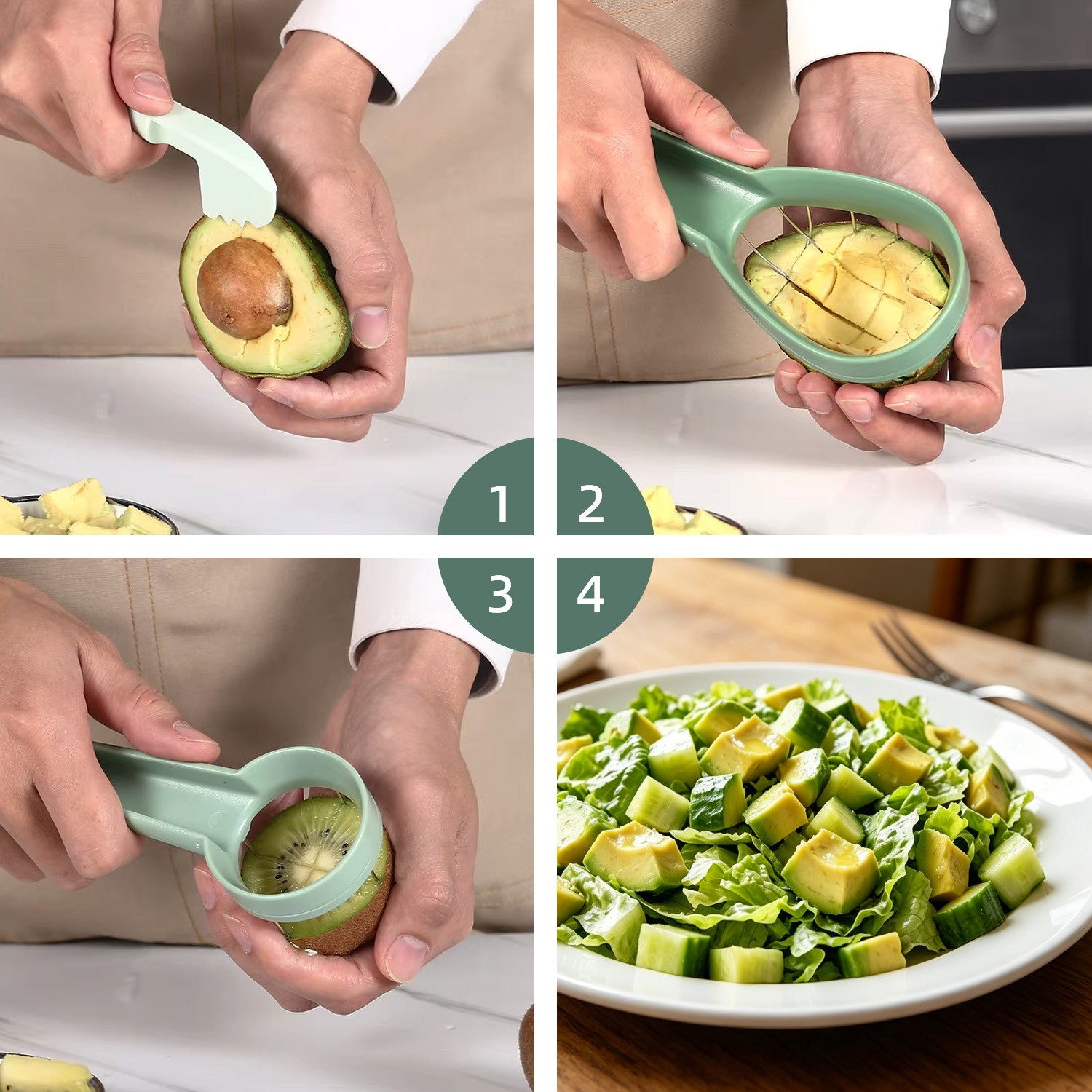 Multifunctional Avocado Kiwi Cutter – 3-in-1 Slicer Corer & Peeler Kitchen Tool