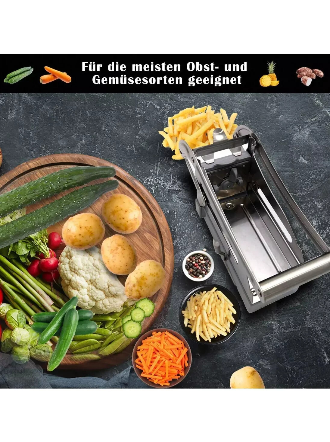 French Fry Stainless Steel Cutter with Suction Feet for Potatoes Heavy Duty