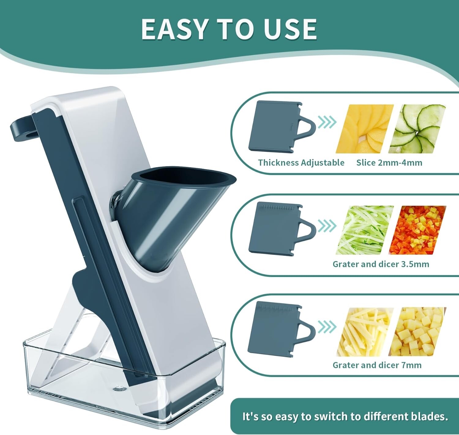 LaCyan Mandoline Slicer, Potatoes Slicer, 4in1 Mandoline Slicer for kitch – Blue