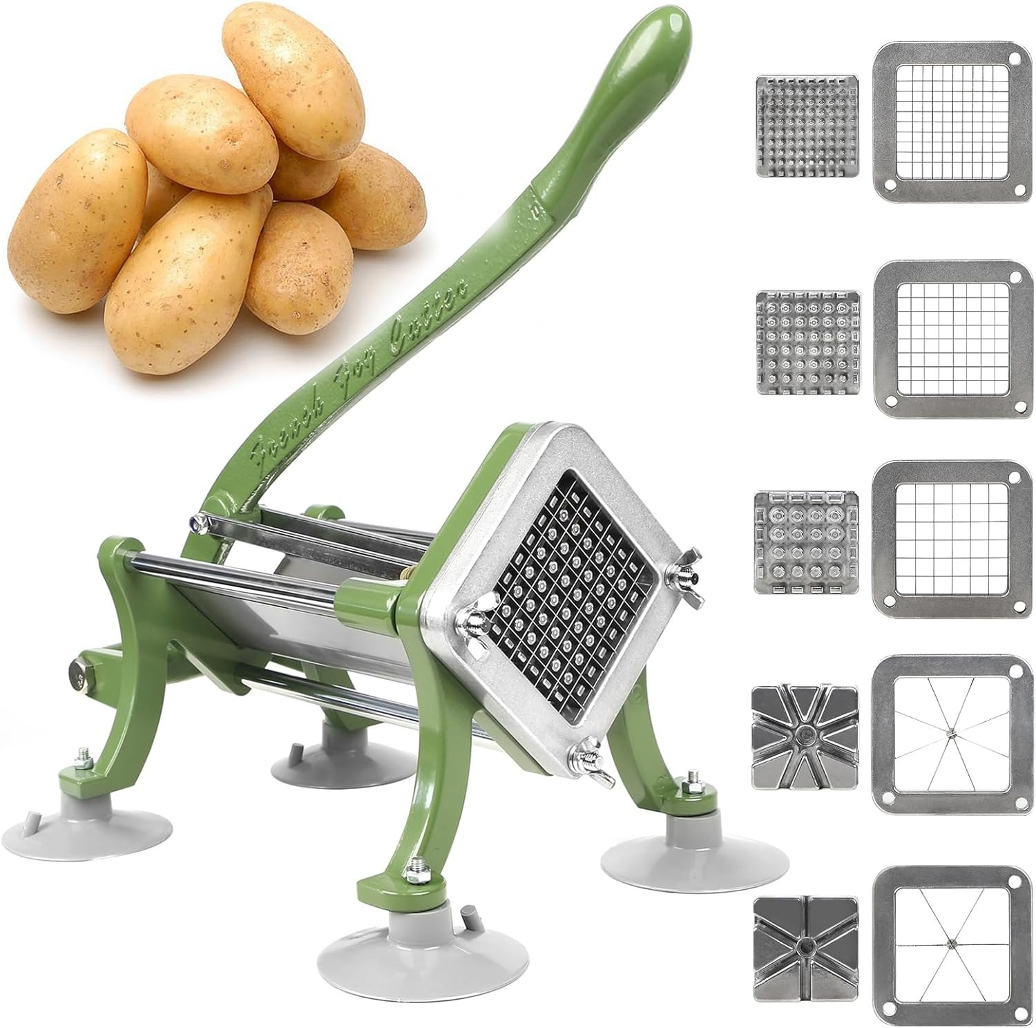 French Fry Cutter Commercial Potato Slicer with Suction Feet Complete Set, In…