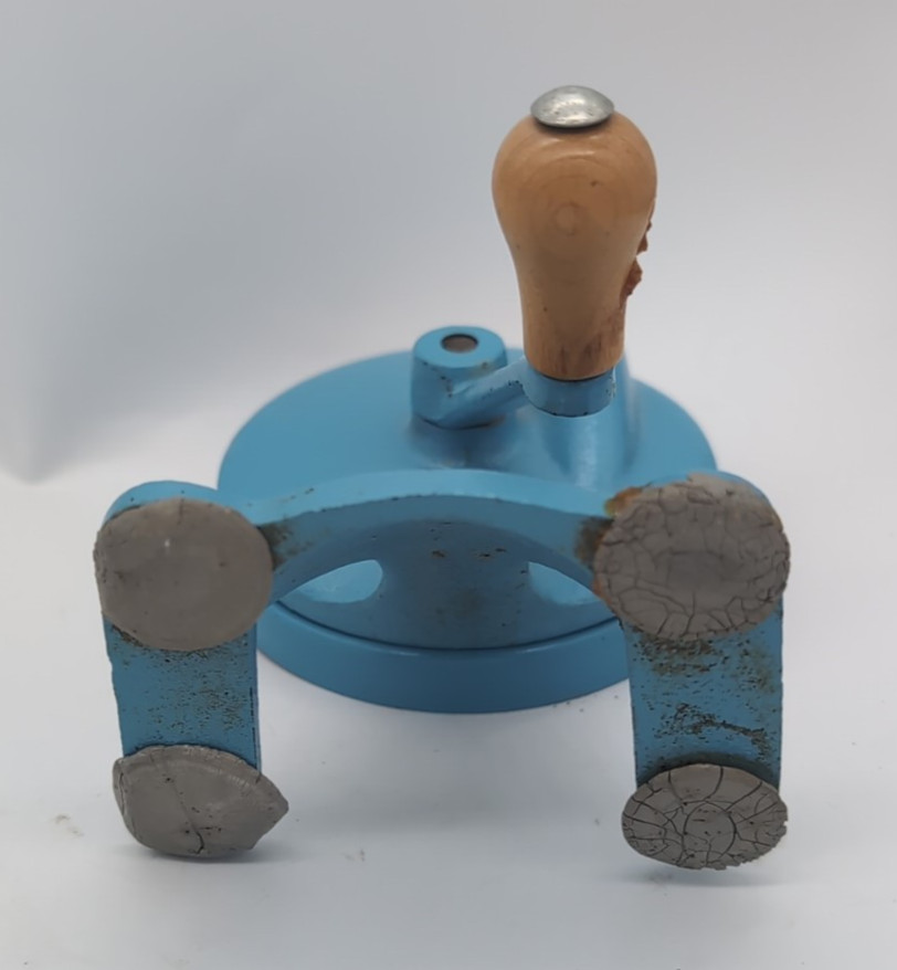 VTG Spong & Co. Bean Slicer No 102 Made in England Wooden Handle Blue Cast Iron