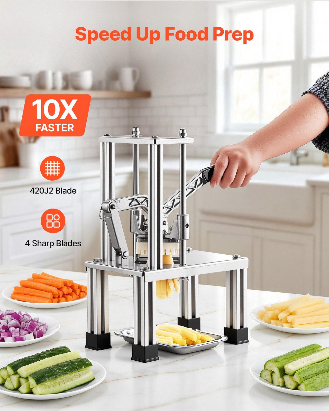 VEVOR French Fry Cutter Commercial Vegetable Chopper with 4 Replacement Blades