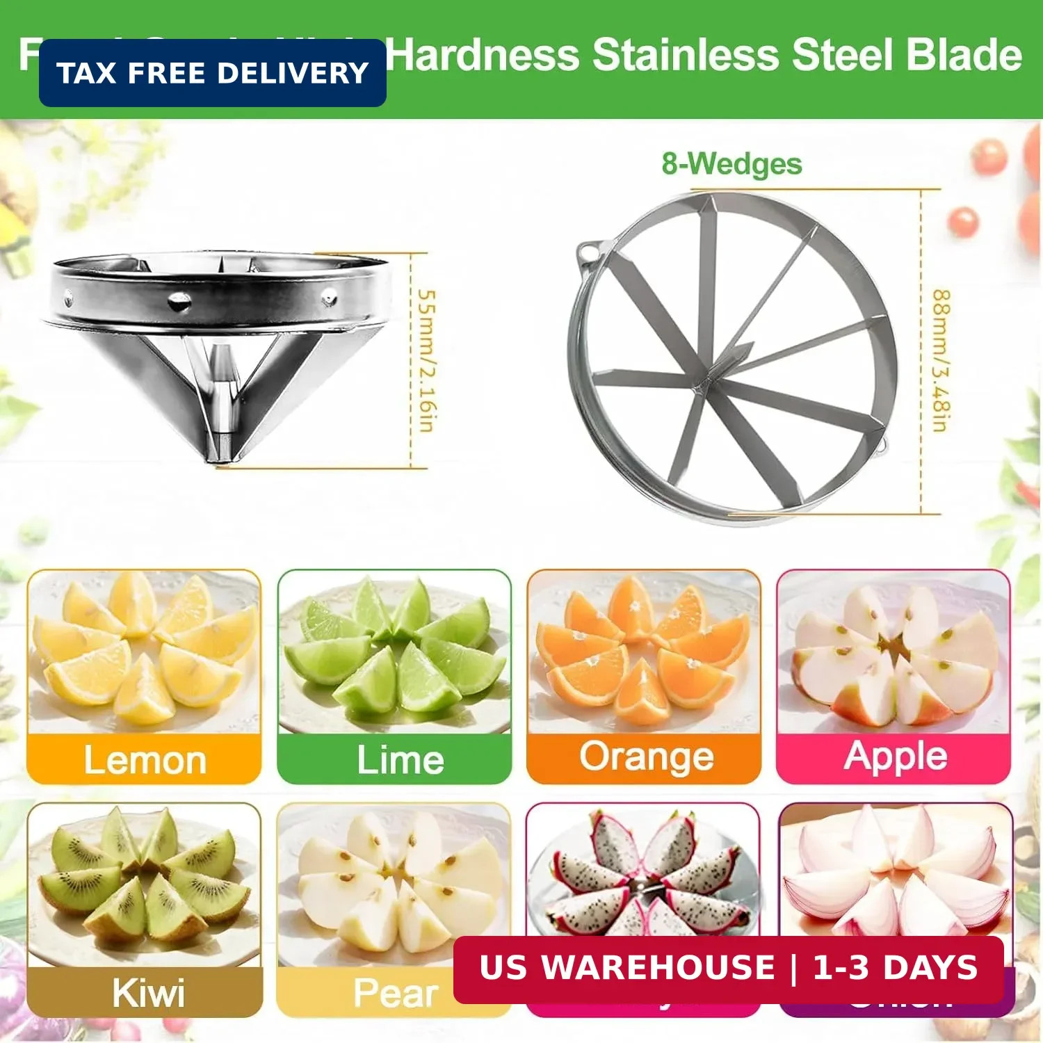 Commercial Lemon Cutter 8-Section with V-Shaped 420 Stainless Steel Blades，Easy