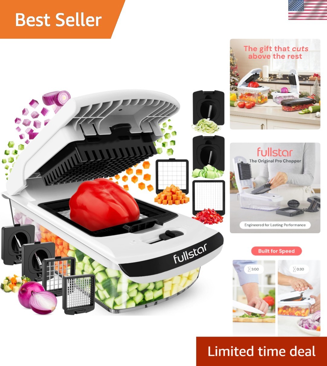 Vegetable Chopper Spiralizer Food Slicer Dicer 4 in 1 Kitchen Gadget
